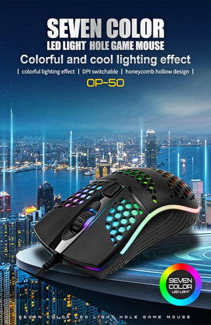 Planet Gates Wired Cable Gaming 7 breathing LED Back Light Optical Mouse USB Computer Hollowed out Mice Laptop Desktop 4D PC home use Office