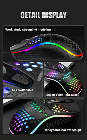 Planet Gates Wired Cable Gaming 7 breathing LED Back Light Optical Mouse USB Computer Hollowed out Mice Laptop Desktop 4D PC home use Office