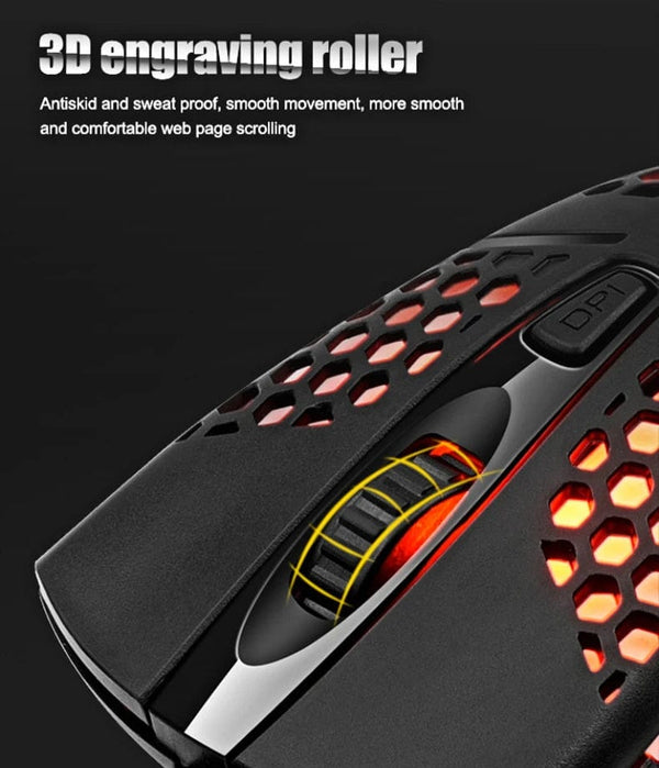 Planet Gates Wired Cable Gaming 7 breathing LED Back Light Optical Mouse USB Computer Hollowed out Mice Laptop Desktop 4D PC home use Office