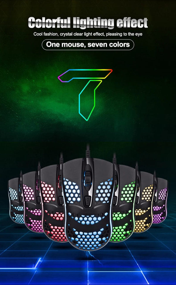 Planet Gates Wired Cable Gaming 7 breathing LED Back Light Optical Mouse USB Computer Hollowed out Mice Laptop Desktop 4D PC home use Office