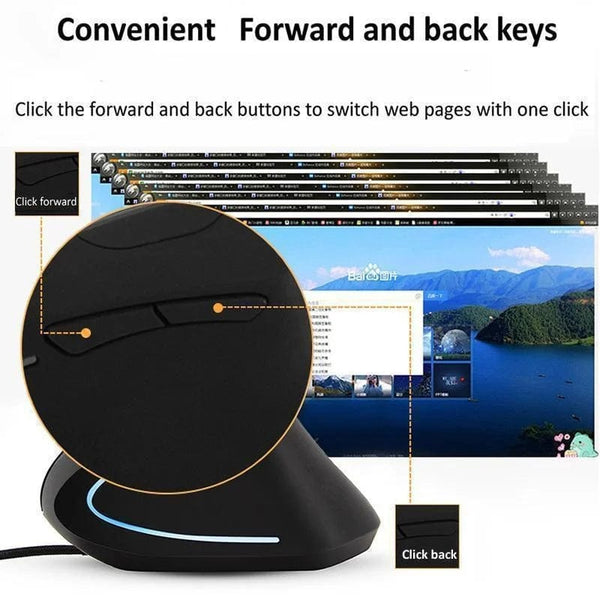 Planet Gates Wired Right Hand Vertical RGB Mouse Ergonomic Gaming Mouse 3200DPI USB Optical Wrist Healthy Mause for PC Computer