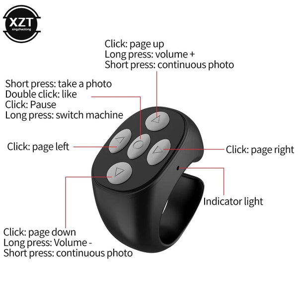 Planet Gates Wireless Bluetooth Fingertip Selfie Controller Tiktok Short Video Page Flipping Browsing Device Mobile Phone Remote Control Ring