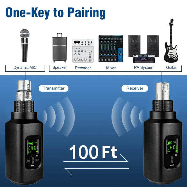 Planet Gates Wireless Microphone Converter XLR Transmitter and Receiver Microphone Wireless System for Dynamic Microphone for wired Mic