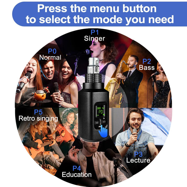 Planet Gates Wireless Microphone Converter XLR Transmitter and Receiver Microphone Wireless System for Dynamic Microphone for wired Mic