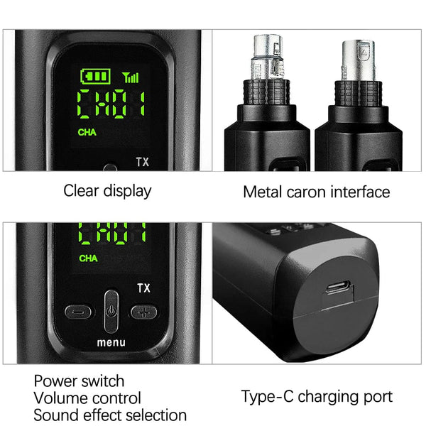 Planet Gates Wireless Microphone Converter XLR Transmitter and Receiver Microphone Wireless System for Dynamic Microphone for wired Mic
