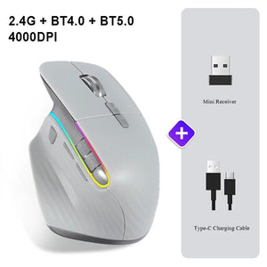 Planet Gates Wireless Mouse Bluetooth+2.4G Tri-mode Mouse Mute Mice Ergonomic Gaming Mouse USB-C Rechargeable 5 DPI For Laptop PC Notebook
