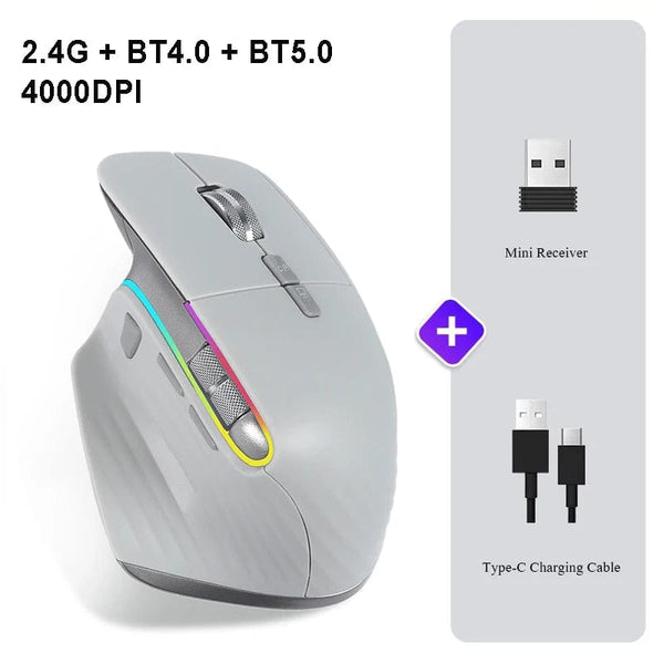 Planet Gates Wireless Mouse Bluetooth+2.4G Tri-mode Mouse Mute Mice Ergonomic Gaming Mouse USB-C Rechargeable 5 DPI For Laptop PC Notebook