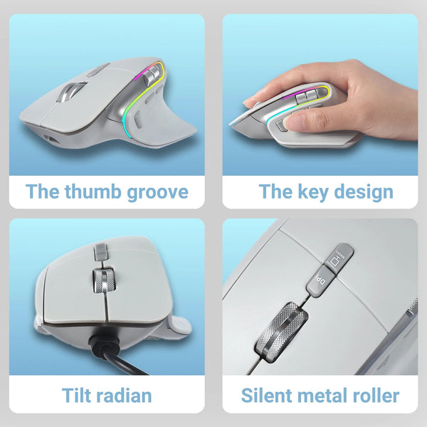 Planet Gates Wireless Mouse Bluetooth+2.4G Tri-mode Mouse Mute Mice Ergonomic Gaming Mouse USB-C Rechargeable 5 DPI For Laptop PC Notebook