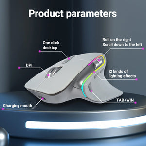 Planet Gates Wireless Mouse Bluetooth+2.4G Tri-mode Mouse Mute Mice Ergonomic Gaming Mouse USB-C Rechargeable 5 DPI For Laptop PC Notebook