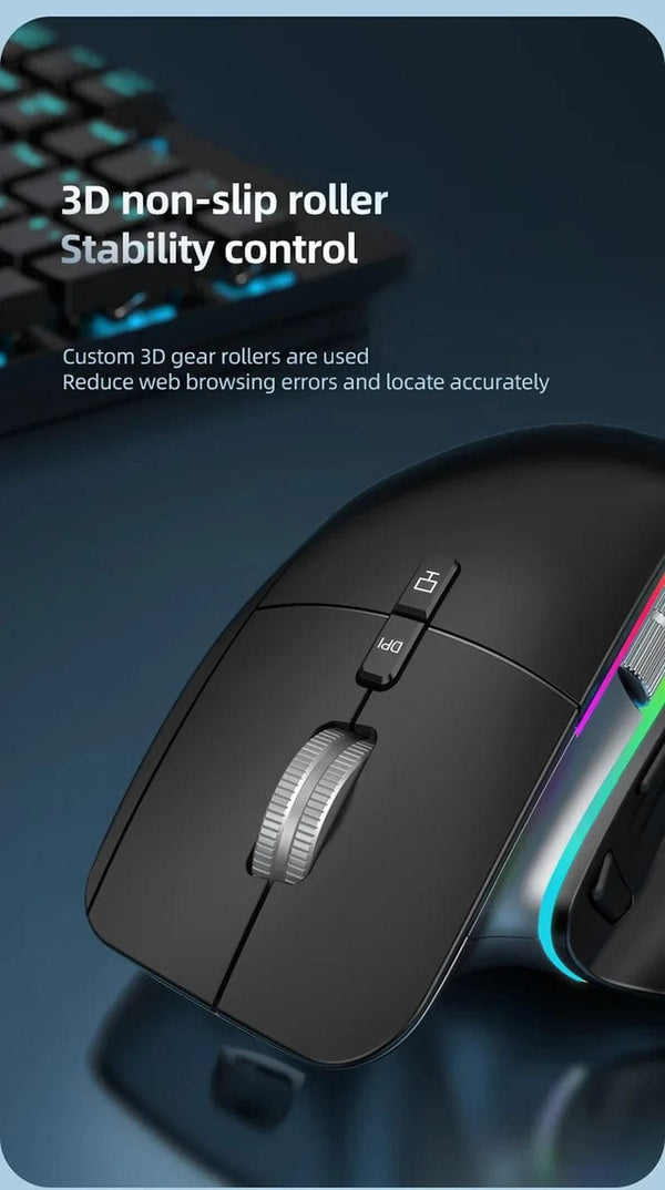 Planet Gates Wireless Mouse Bluetooth+2.4G Tri-mode Mouse Mute Mice Ergonomic Gaming Mouse USB-C Rechargeable 5 DPI For Laptop PC Notebook