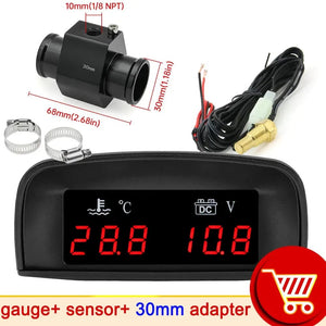Planet Gates With 30mm adapter 1 / CHINA HD Automobile 2-in-1 LCD Instrument Horizontal Celsius Water Temperature Gauge Voltmeter Red Light Digital Instrument DC 12V~24V