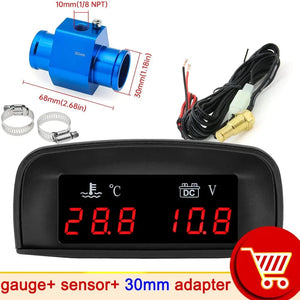 Planet Gates With 30mm adapter / CHINA HD Automobile 2-in-1 LCD Instrument Horizontal Celsius Water Temperature Gauge Voltmeter Red Light Digital Instrument DC 12V~24V