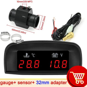 Planet Gates With 32mm adapter 1 / CHINA HD Automobile 2-in-1 LCD Instrument Horizontal Celsius Water Temperature Gauge Voltmeter Red Light Digital Instrument DC 12V~24V