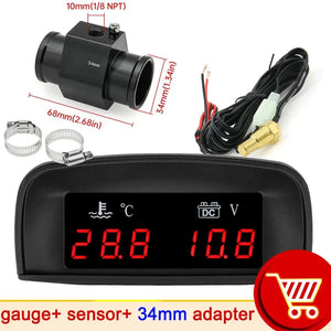 Planet Gates With 34mm adapter 1 / CHINA HD Automobile 2-in-1 LCD Instrument Horizontal Celsius Water Temperature Gauge Voltmeter Red Light Digital Instrument DC 12V~24V