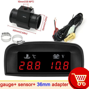 Planet Gates With 36mm adapter 1 / CHINA HD Automobile 2-in-1 LCD Instrument Horizontal Celsius Water Temperature Gauge Voltmeter Red Light Digital Instrument DC 12V~24V