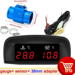 Planet Gates With 38mm adapter / CHINA HD Automobile 2-in-1 LCD Instrument Horizontal Celsius Water Temperature Gauge Voltmeter Red Light Digital Instrument DC 12V~24V