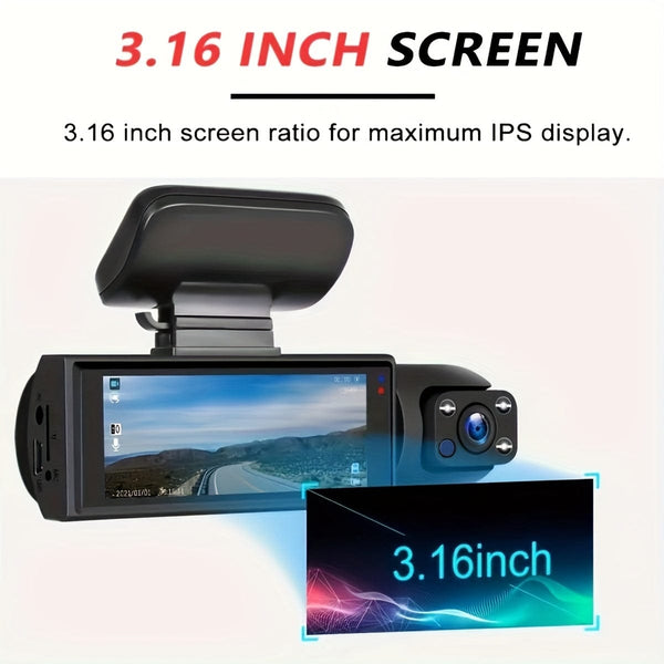 Planet Gates With 64GB Card Free 64GB Card, Dash Cam For Cars, 1080P Dual Camera, Front And Inside, 8.03 Cm IPS Screen, High Definition Night Vision Loop Record, Wide Angle