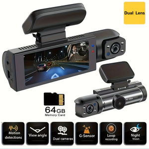 Planet Gates With 64GB Card Free 64GB Card, Dash Cam For Cars, 1080P Dual Camera, Front And Inside, 8.03 Cm IPS Screen, High Definition Night Vision Loop Record, Wide Angle