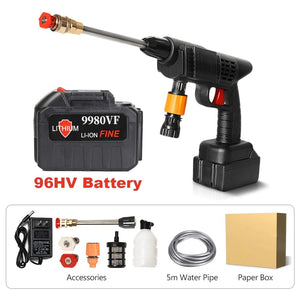 Planet Gates With 96HV Battery Portable High Pressure Water Gun Cleaning Car Wash Machine Garden Watering Hose Nozzle Sprinkler Foam Water Gun 96HV Big Battery