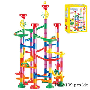 Planet Gates with box-109PCS DIY Maze Balls Track Building Blocks Toys For Children Construction Marble Race Run Pipeline Block Educational Toy Game