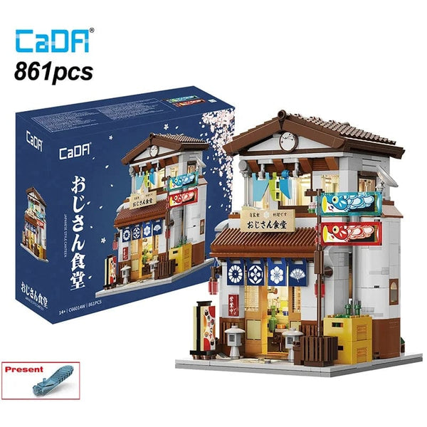 Planet Gates With box 3 Cada LED City Japanese Street View Bricks Shop LED Japanese Steamed Bun House Architecture Building Blocks Summer Cafe Toys