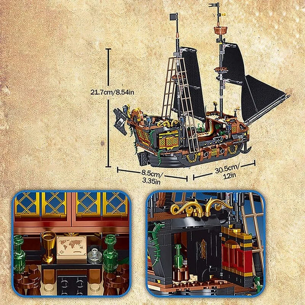 Planet Gates With Box Pirate Ship Building Blocks Sailing Storm Ship MOC Model Bricks Kits Creative Desktop Decoration Children's Educational DIY Toys