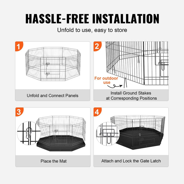 Planet Gates with Cover and Pad / 24inch / United States VEVOR Dog Playpen 8 Panels Foldable Metal Dog Exercise Pen Pet Fence with Bottom Pad Cover for Puppy Outdoor Camping Yard Kennel