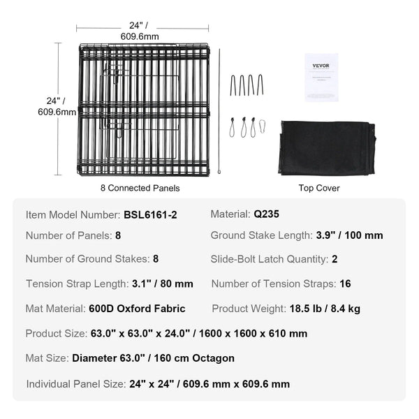 Planet Gates with Cover and Pad / 24inch / United States VEVOR Dog Playpen 8 Panels Foldable Metal Dog Exercise Pen Pet Fence with Bottom Pad Cover for Puppy Outdoor Camping Yard Kennel