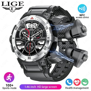 Planet Gates With Headphones / silvery NFC 2 In 1 Bluetooth Headset Smart Watch TWS Music Talk With Earbuds 4 Hours Of Strong Sound Effects Music Lover Men SmartWatch