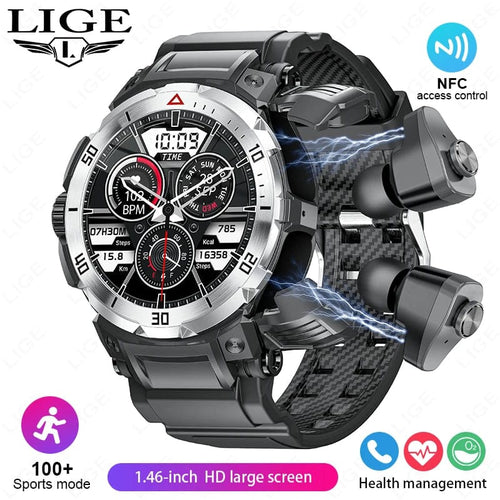 Planet Gates With Headphones / silvery NFC 2 In 1 Bluetooth Headset Smart Watch TWS Music Talk With Earbuds 4 Hours Of Strong Sound Effects Music Lover Men SmartWatch