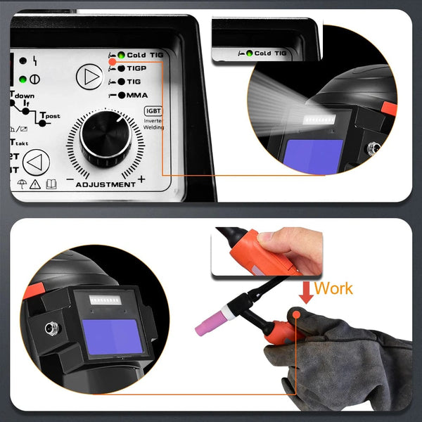 Planet Gates With HV009 Helmet / canada HZXVOGEN Cold TIG Welding Machine HBT2000PII 145A Pulse 1-900ms Adjustment TIG HF TIG Spot TIG ARC Stick Welder soldadora tig