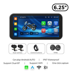 Planet Gates With recorder TPMS Portable 6.25 inch IP67 Waterproof Motorcycle GPS Navigation Wireless Carplay Android Auto DVR Drive Recorder Moto Monitor WIFI