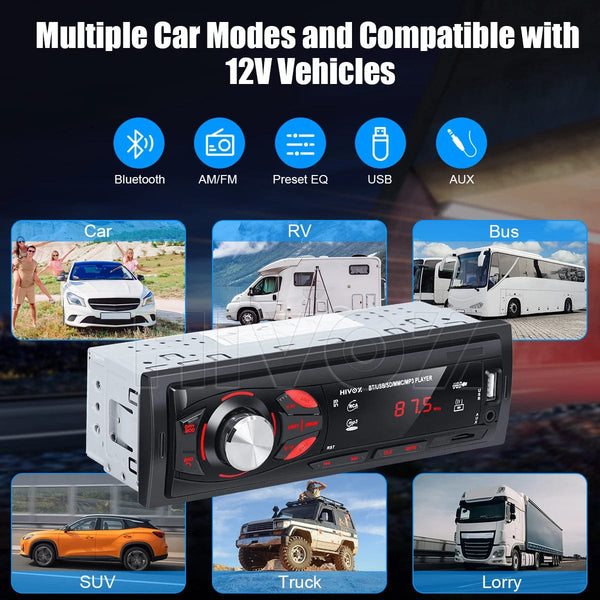 Planet Gates With Remote Controls HIVOZ Car Radio Audio 1 Din Bluetooth Stereo Hands-Free Calling MP3 Player FM Receiver With AUX/USB/TF Card In Dash Kit