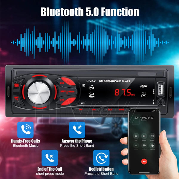 Planet Gates With Remote Controls HIVOZ Car Radio Audio 1 Din Bluetooth Stereo Hands-Free Calling MP3 Player FM Receiver With AUX/USB/TF Card In Dash Kit