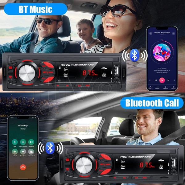 Planet Gates With Remote Controls HIVOZ Car Radio Audio 1 Din Bluetooth Stereo Hands-Free Calling MP3 Player FM Receiver With AUX/USB/TF Card In Dash Kit