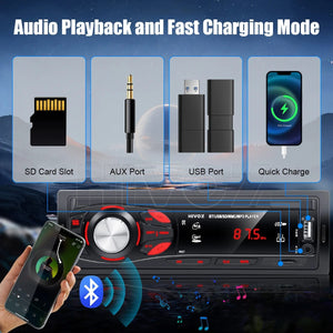 Planet Gates With Remote Controls HIVOZ Car Radio Audio 1 Din Bluetooth Stereo Hands-Free Calling MP3 Player FM Receiver With AUX/USB/TF Card In Dash Kit