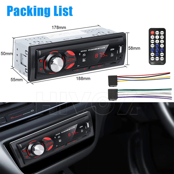 Planet Gates With Remote Controls HIVOZ Car Radio Audio 1 Din Bluetooth Stereo Hands-Free Calling MP3 Player FM Receiver With AUX/USB/TF Card In Dash Kit