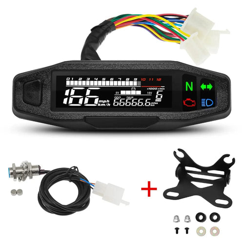 Planet Gates with W bracket Universal Motorcycle Meter Speedometer LED Digital Dashboard 12000RPM Gauge Tachometer Panel Motor Odometer Display Y Bracket