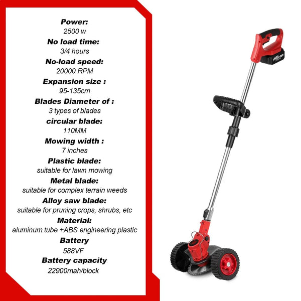 Planet Gates Without Battery / brazil ONEVAN 2500W 20000RPM Electric Lawn Mower Cordless Grass Trimmer Foldable Adjustable Garden Power Tools  For Makita18V Battery