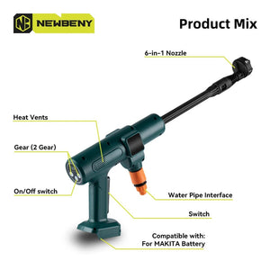 Planet Gates Without Battery NEWBENY 200Bar Brushless High Pressure Car Washer Gun 6 IN 1 Electric Garden Washing Water Wash Spray Gun for Makita 18V Battery