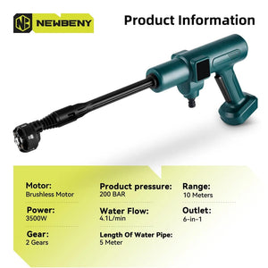Planet Gates Without Battery NEWBENY 200Bar Brushless High Pressure Car Washer Gun 6 IN 1 Electric Garden Washing Water Wash Spray Gun for Makita 18V Battery