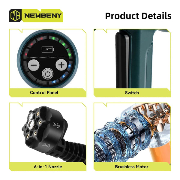 Planet Gates Without Battery NEWBENY 200Bar Brushless High Pressure Car Washer Gun 6 IN 1 Electric Garden Washing Water Wash Spray Gun for Makita 18V Battery