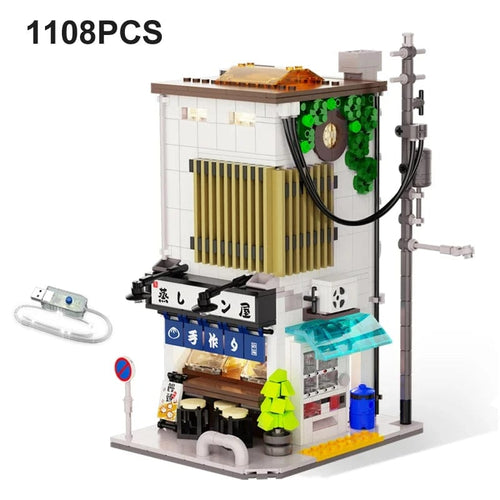 Planet Gates Without original box Cada LED City Japanese Street View Bricks Shop LED Japanese Steamed Bun House Architecture Building Blocks Summer Cafe Toys