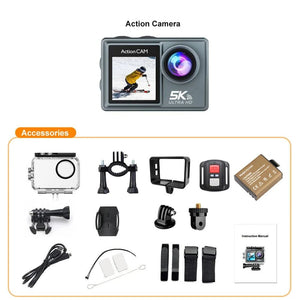 Planet Gates Without Touch Screen 1 / With 128GB Card 5K Action Camera 4K60FPS Dual IPS Touch LCD WiFi 170° 30M Waterproof 5X Zoom Anti-shake Sports Camera With Remote Control