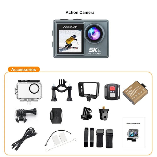 Planet Gates Without Touch Screen 1 / With 128GB Card 5K Action Camera 4K60FPS Dual IPS Touch LCD WiFi 170° 30M Waterproof 5X Zoom Anti-shake Sports Camera With Remote Control