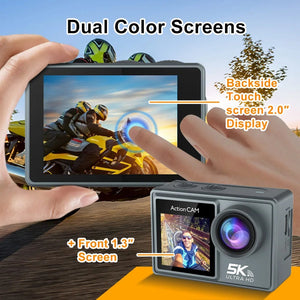 Planet Gates Without Touch Screen 1 / With 128GB Card 5K Action Camera 4K60FPS Dual IPS Touch LCD WiFi 170° 30M Waterproof 5X Zoom Anti-shake Sports Camera With Remote Control