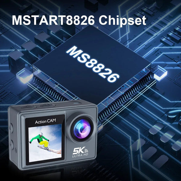 Planet Gates Without Touch Screen 1 / With 128GB Card 5K Action Camera 4K60FPS Dual IPS Touch LCD WiFi 170° 30M Waterproof 5X Zoom Anti-shake Sports Camera With Remote Control