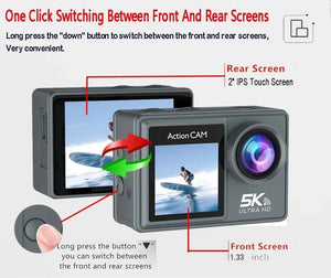 Planet Gates Without Touch Screen 1 / With 128GB Card 5K Action Camera 4K60FPS Dual IPS Touch LCD WiFi 170° 30M Waterproof 5X Zoom Anti-shake Sports Camera With Remote Control