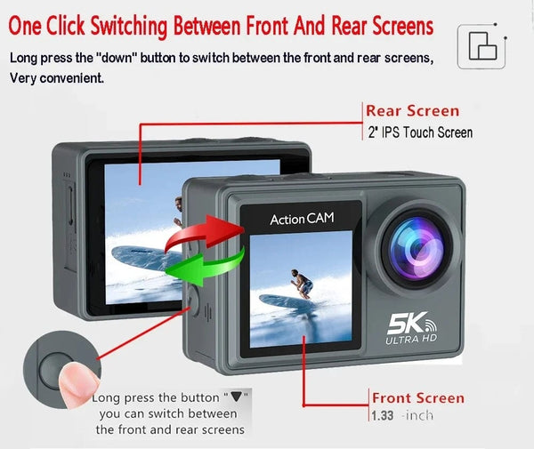 Planet Gates Without Touch Screen 1 / With 128GB Card 5K Action Camera 4K60FPS Dual IPS Touch LCD WiFi 170° 30M Waterproof 5X Zoom Anti-shake Sports Camera With Remote Control