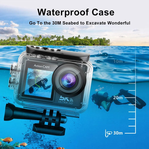 Planet Gates Without Touch Screen 1 / With 128GB Card 5K Action Camera 4K60FPS Dual IPS Touch LCD WiFi 170° 30M Waterproof 5X Zoom Anti-shake Sports Camera With Remote Control